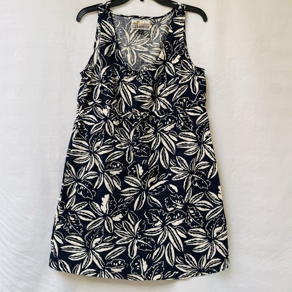 Patagonia Pataloha Womens 8 Blue Hawaiian Sleeveless Dress Cotton Floral Hemp